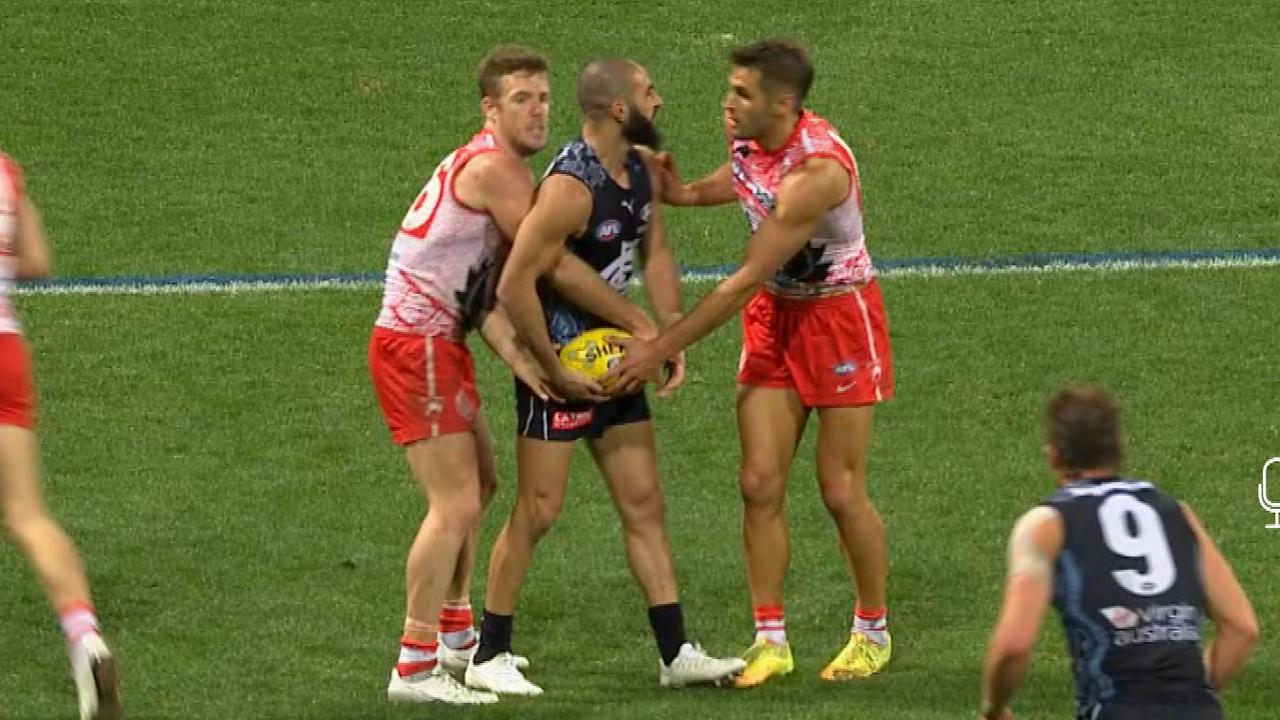 Adam Saad was called to play on despite not appearing to move off his mark.