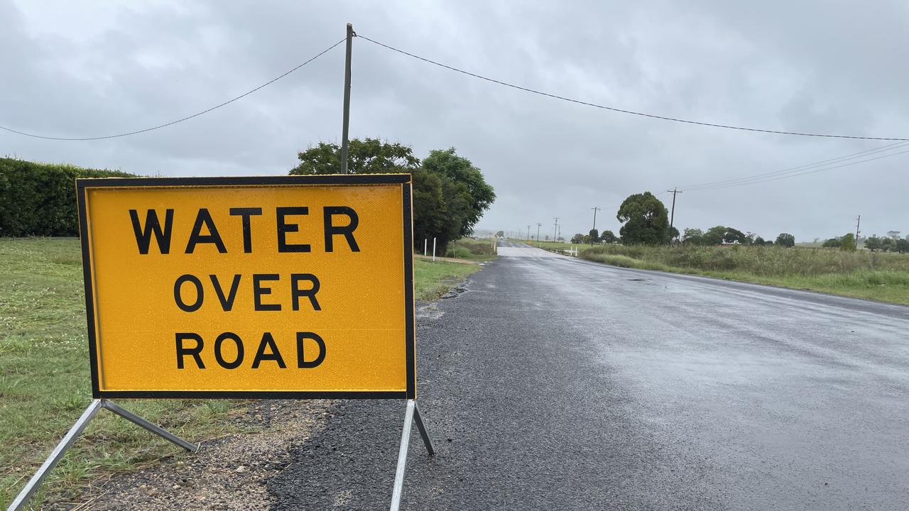 Flooded roads in Kingaroy on Tuesday morning after the region experienced a night of heavy rain.