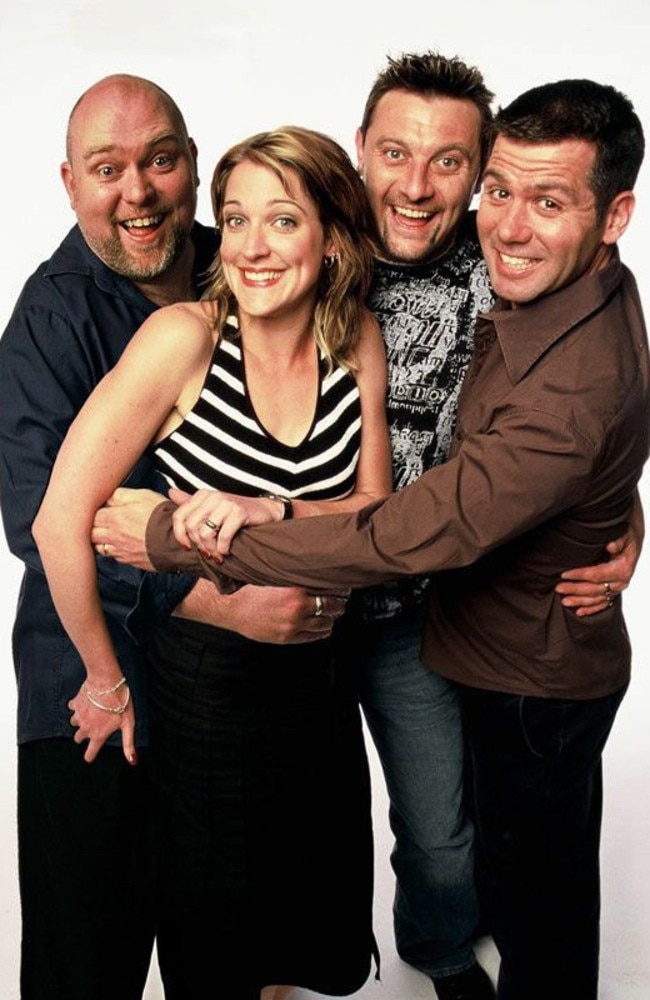 FOX FM breakfast team in the early 2000s; Adam Richard, Jo Stanley, Chris Bennett and Matt Tilley.