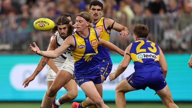 Harley Reid booted three goals in West Coast’s monster WA derby win over Fremantle at the weekend. (Photo by Paul Kane/Getty Images)