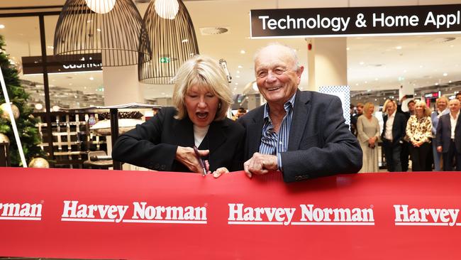 Gerry Harvey and Katie Page open their first Harvey Norman store in Britain’s Midlands. Picture: Cameron Smith.