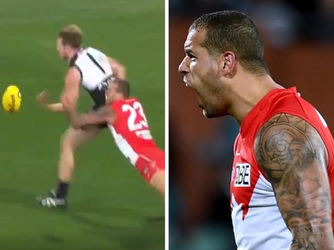 Buddy's tackle showed the veteran's still got it (Image: Fox Footy/Getty)