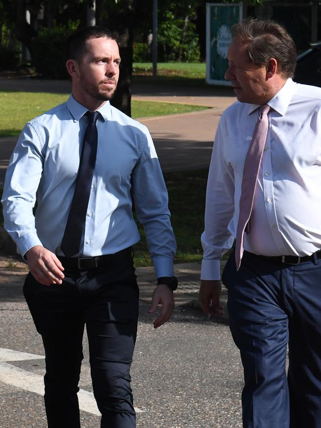 Zach Rolfe and David Edwardson QC outside court. Picture: (A)manda Parkinson