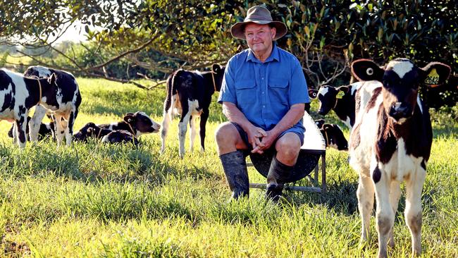 Dairy farmer John Polson on his property at Oxley Island, near Taree. Picture: Nathan Edwards