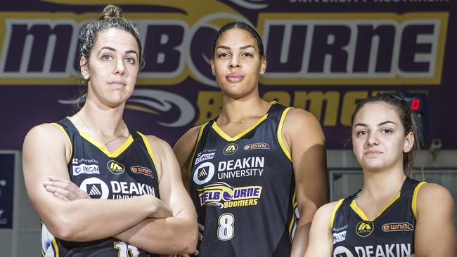 Boomers stars Jernna O'Hea, Liz Cambage and Monique Conti. Picture: Sarah Matray