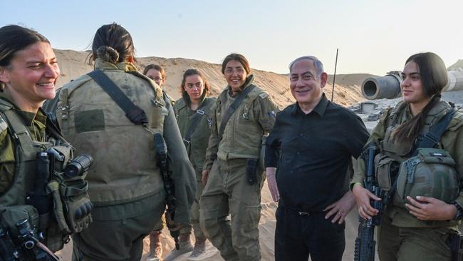 Israeli Prime Minister Benjamin Netanyahu with Israeli troops last November. Picture: X