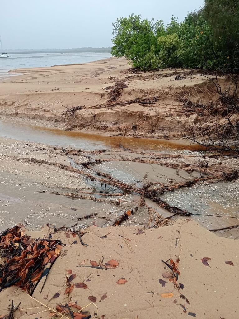 Erosion at Urangan Beach on Sunday following wild weather caused by ex-Tropical Cyclone Albert. Photo: Glenn Penrose.