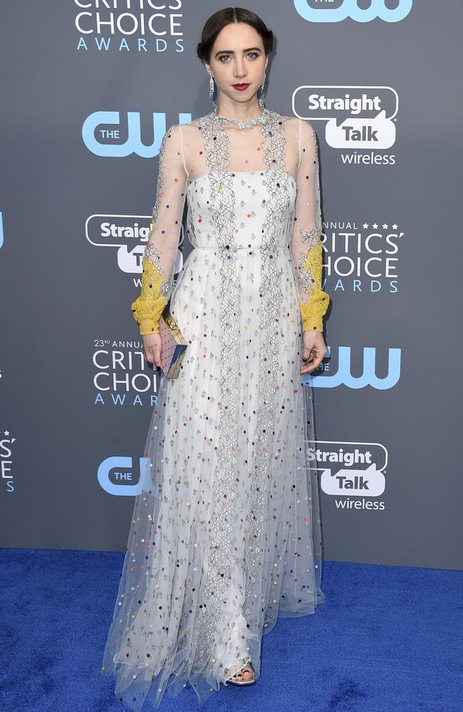 Zoe Kazan attends The 23rd Annual Critics’ Choice Awards at Barker Hangar on January 11, 2018 in Santa Monica, California. Picture: AP