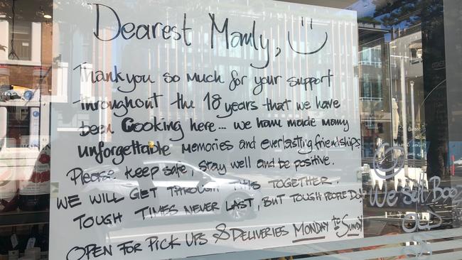 A message from the owners of Yok Thai Restaurant in Wentworth St, Manly. Picture: Julie Cross