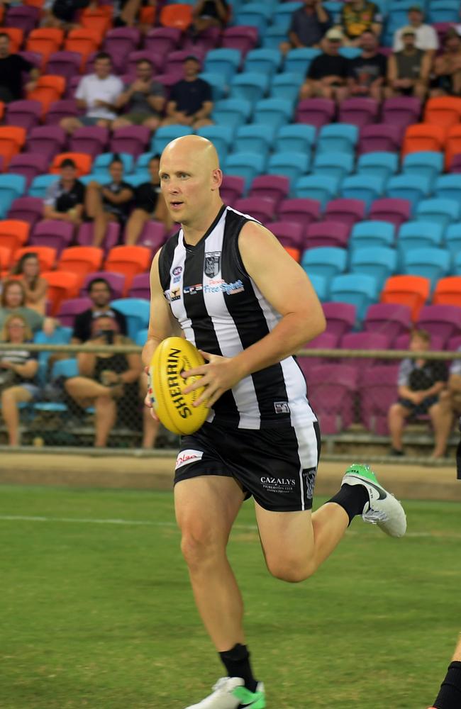 Gary Ablett Jr run on to TIO Stadium in NTFL for the Palmerston Magpies against St Mary's Football Club. Picture: (A)manda Parkinson