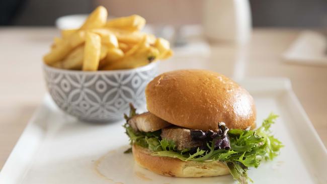 Maude offers a range of burgers including a pulled pork version. Picture: Mark Cranitch.