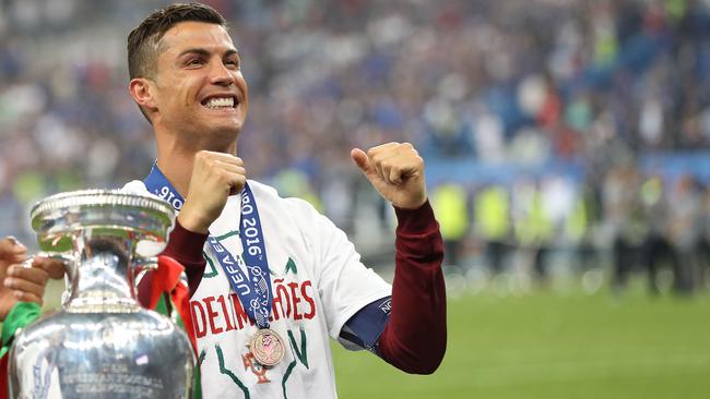 Ronaldo celebrates after winning the Euro 2016 final.
