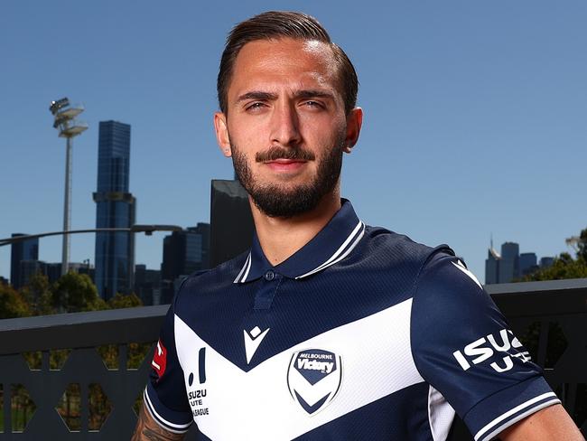 MELBOURNE, AUSTRALIA - FEBRUARY 20: Reno Piscopo of the Victory poses during a Melbourne A-League Derby Media Opportunity at AAMI Park on February 20, 2025 in Melbourne, Australia. (Photo by Morgan Hancock/Getty Images)