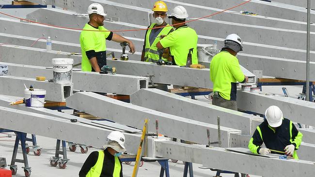 Construction workers at the Barangaroo development in Sydney.