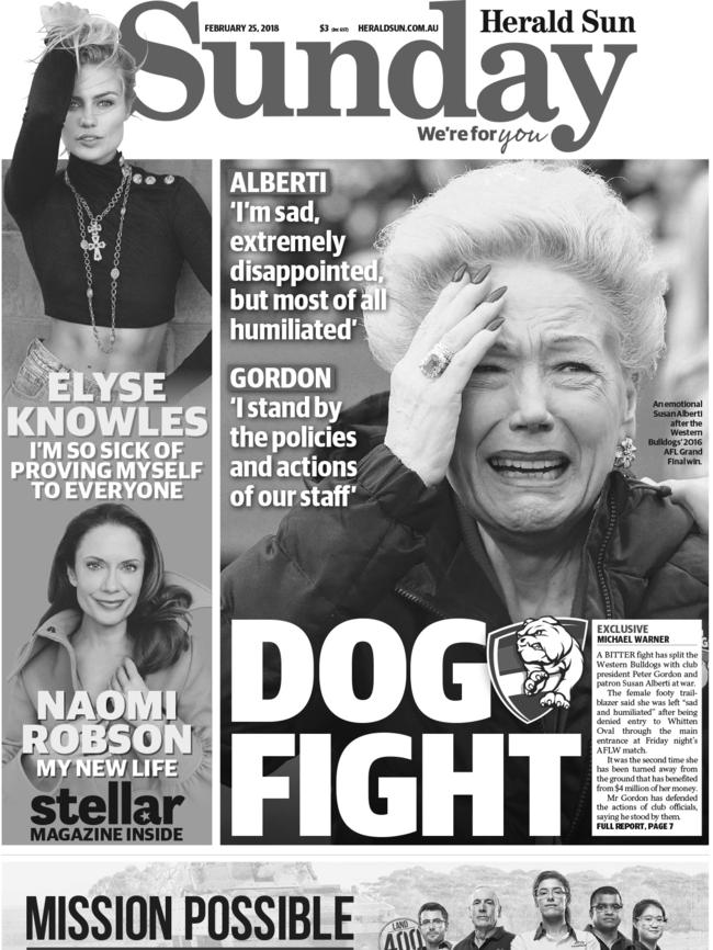 The frong page of last week’s <i>Sunday</i>                        <i>Herald Sun </i>after the Western Bulldogs match saga.