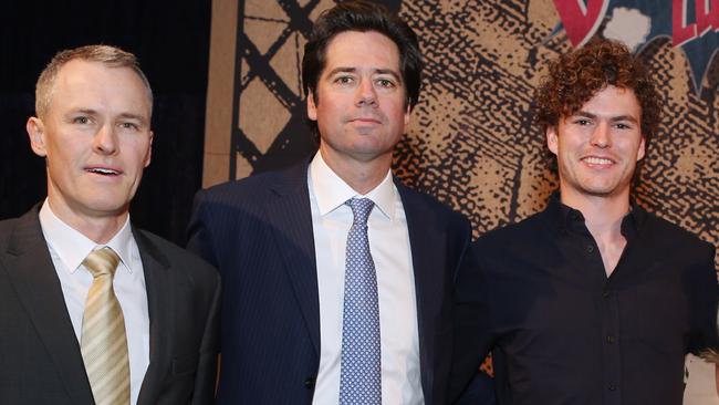 Jeremy Smith, Gill McLachlan, Vance Joy at the Million Dollar Lunch before the pandemic. Picture: Julie Kiriacoudis