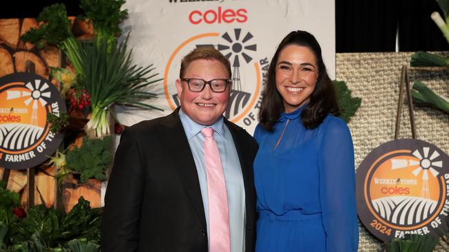 The Weekly Times editor James Wagstaff and Farmer of the Year MC Giaan Rooney.