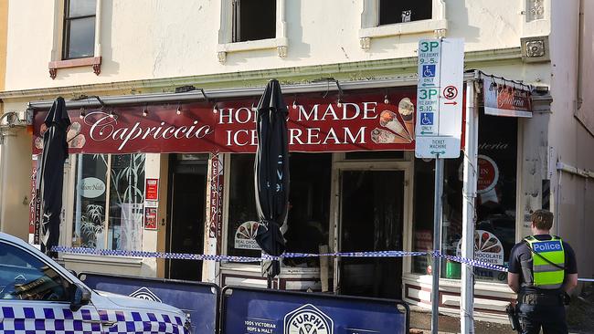 Police on scene after a suspicious fire in Nelson Place, Williamstown. Picture: Ian Currie