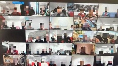 NAB branch employees playing games over Zoom with multiple unmasked individuals in the same room at 18 different locations.