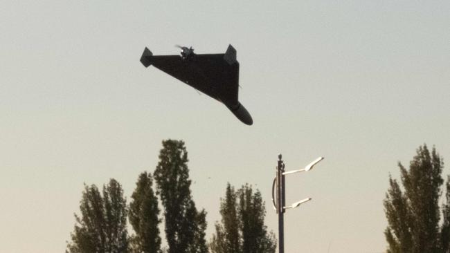 A drone approaches for an attack in Kyiv. Picture: AFP