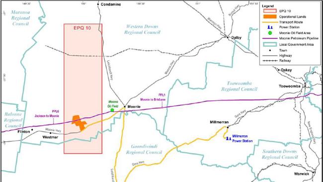 Glencore Holdings' planned area near Moonie where it wants to store captured carbon deep underground.