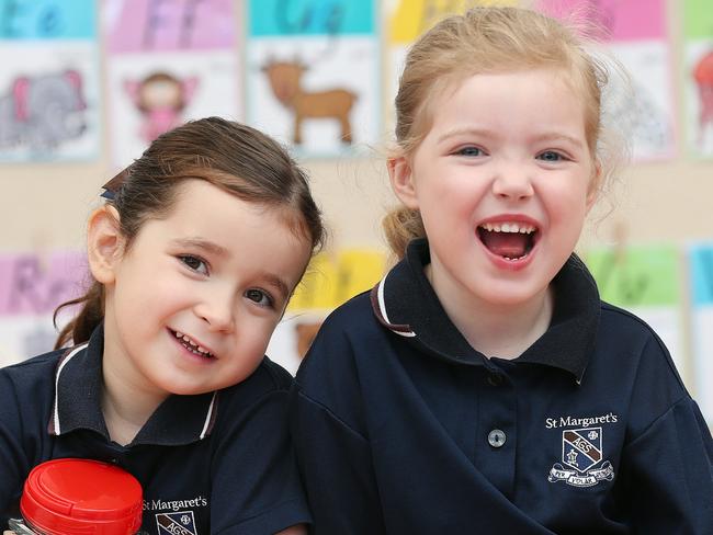 Prep students Adelaide Frost and Tara Caffrey at St Margaret's Anglican Girls School. Pics Tara Croser.