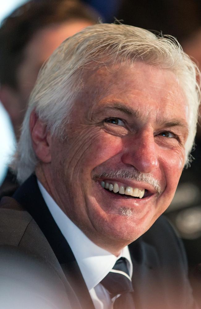 Mick Malthouse faces a Q and A during the Peter Mac Breakfast held at the MCG on Thursday. Picture: Mark Dadswell