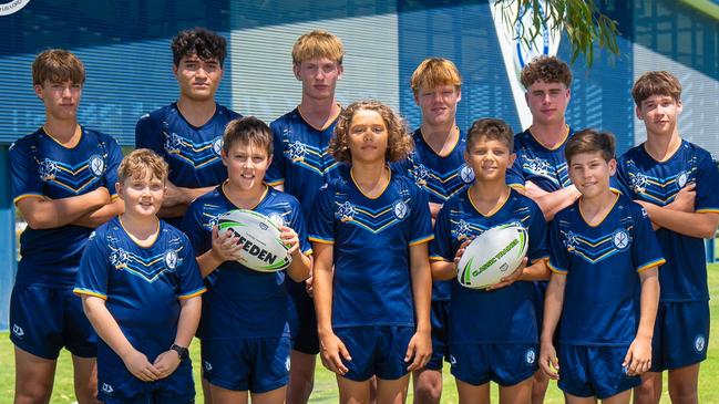 Ryan Catholic College have implemented some fresh new changes to their rugby league program. Back row left to right: Riley Morris (u15), Jova Koroibulu (1st XIII), Riley McIntyre (1st XIII), Clancy Heuir (u15), Campbell St George (1st XIII), Zayd Smith (u15) Front row left to right: Darcey Richards (u13), Ethan Anese (u12), Matthew Bowen jnr (u13), Kobaen Bong (u12), Harrison Spargo (u13). Picture: Ryan Catholic College.