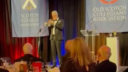 Scotch College principal Dr Scott Marsh wows with a trumpet solo that took aim at Dan Andrews