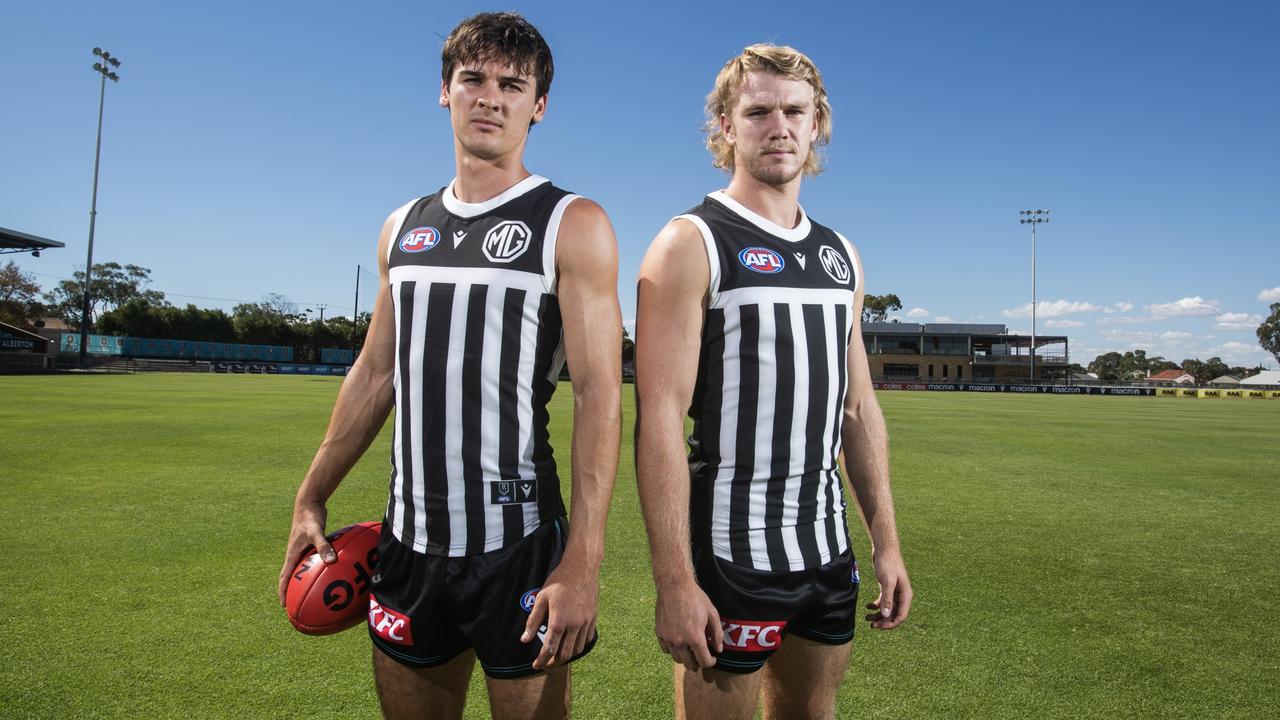 Jason Horne-Francis, right, could be Port Adelaide’s next captain, says Dean Brogan. Picture Simon Cross