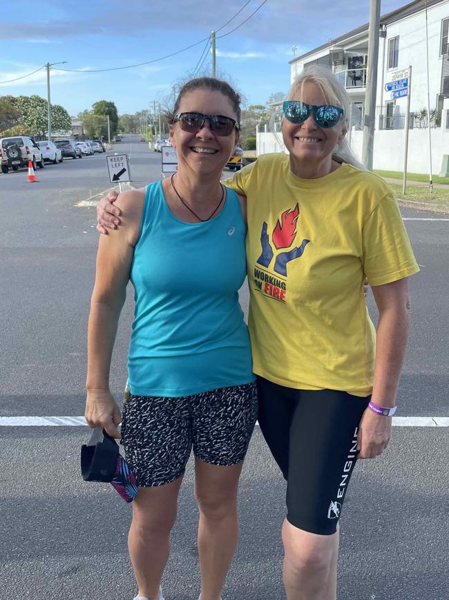 Nicki Welling and Sue Edwards at the Hervey Bay 100 Triathlon on Sunday, November 26, 2023.