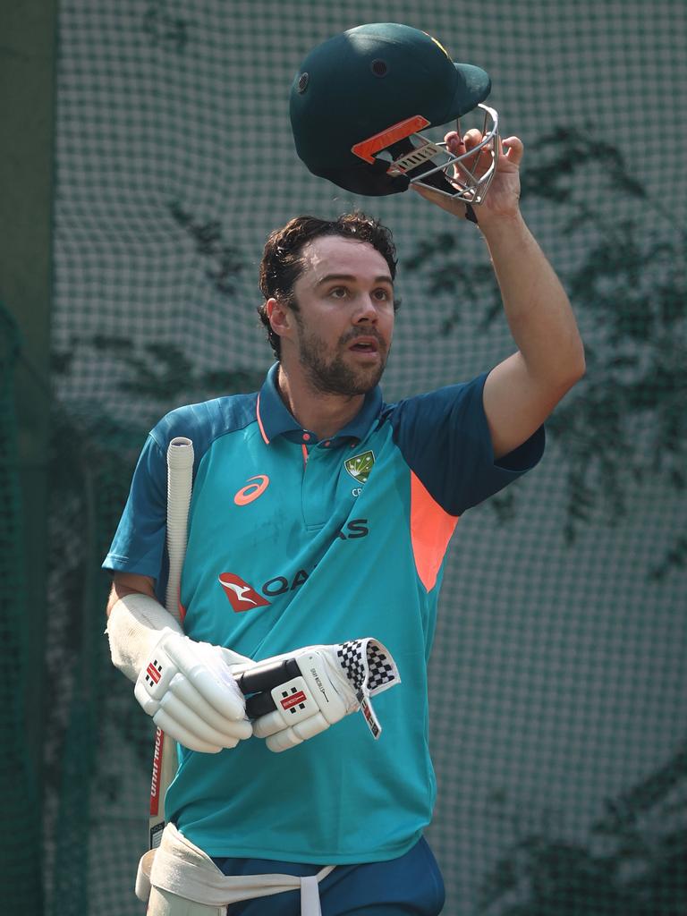 Travis Head in the nets in India.