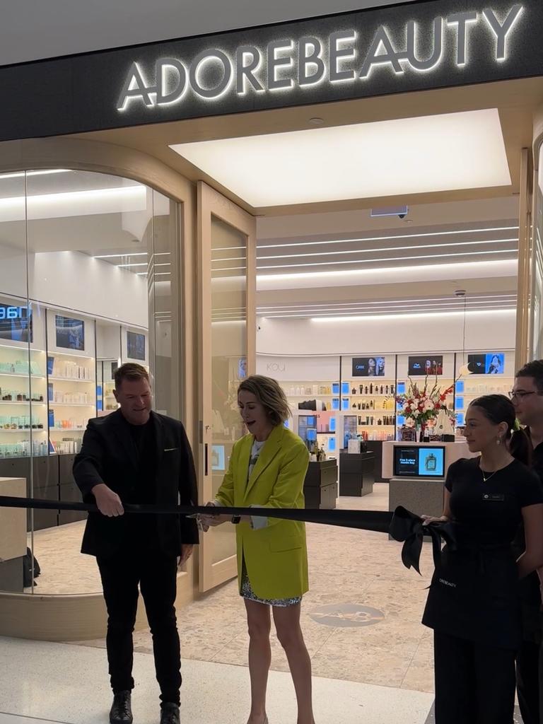 Adore Beauty founder Kate Morris with the new CEO Sacha Laing opening its first ever physical retailer in Melbourne. Picture: Supplied