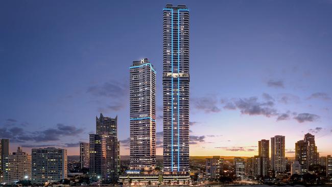 Artist impression of Harry Triguboff's (Meriton) Iconica towers in Surfers Paradise.