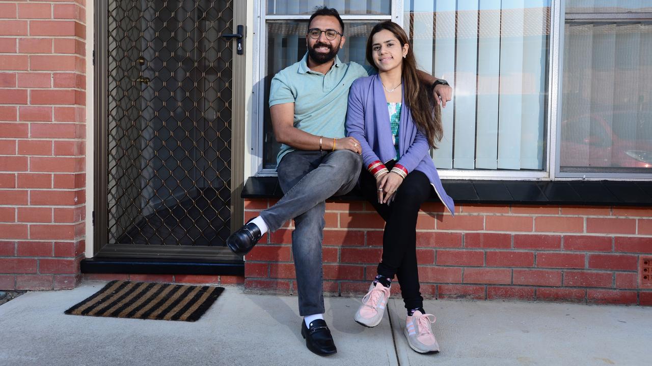 Abhi and Urvi Bajaj out front of their new rental in Somerton Park. Picture: Michael Marschall