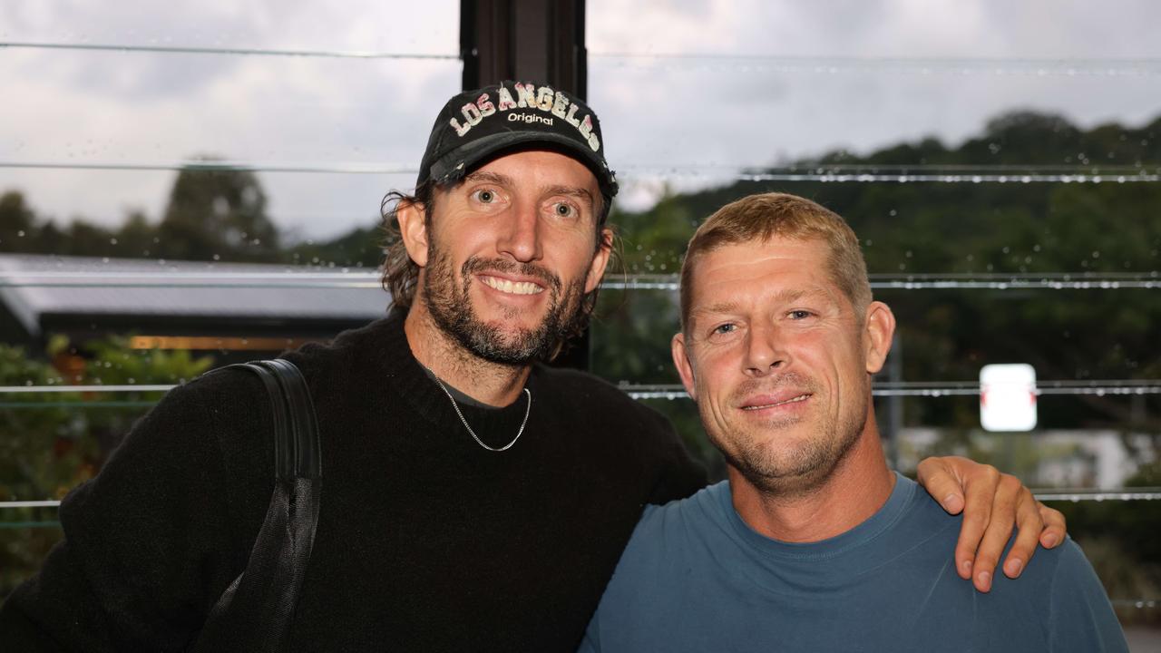 Owen Wright and Mick Fanning at the Solento Organic Tequila VIP Sunday Session at The Grounds Currumbin for Gold Coast for Gold Coast at Large. Picture: Portia Large