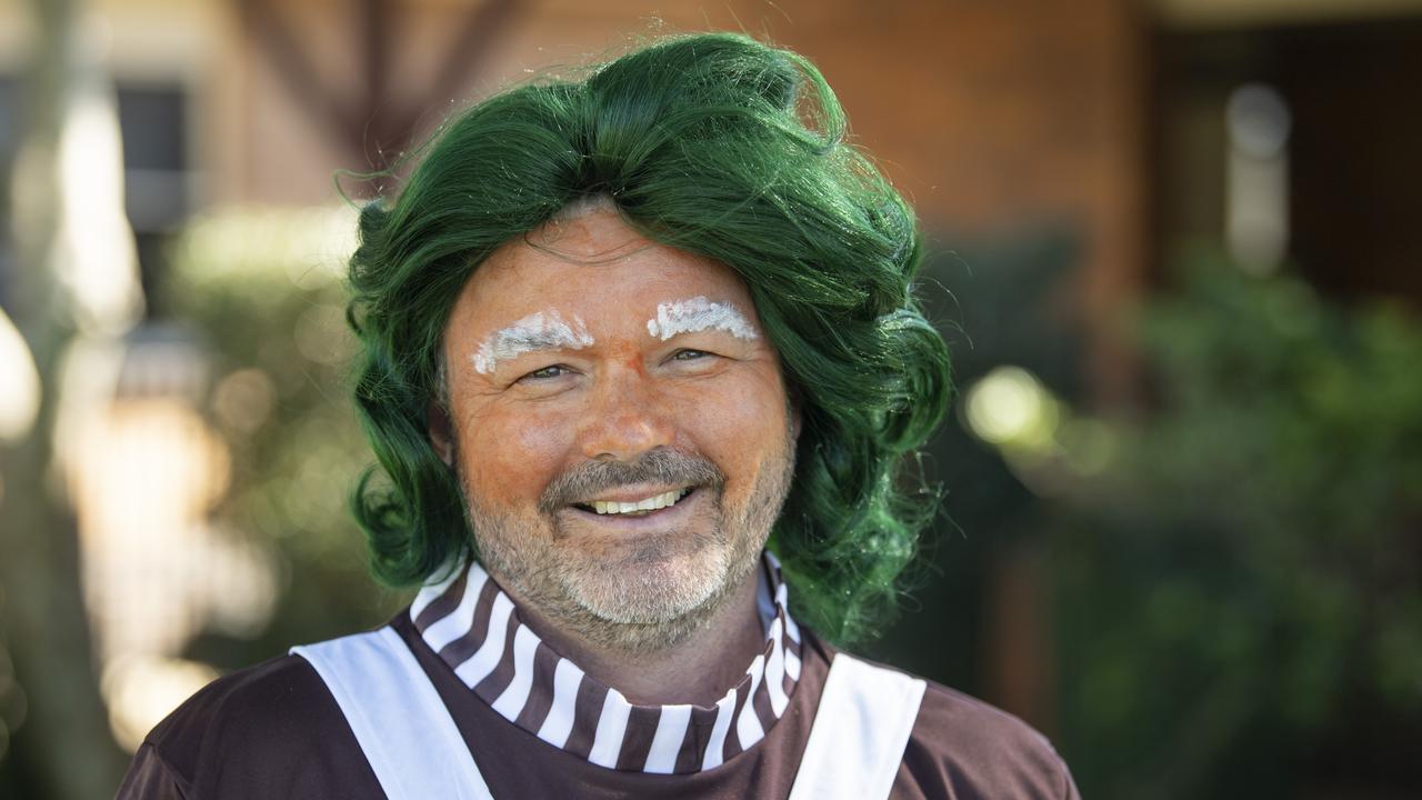 Toowoomba Anglican School head of primary Jason Locke dresses as an oompa loompa from Willy Wonka and the Chocolate Factory. Picture: Nev Madsen.