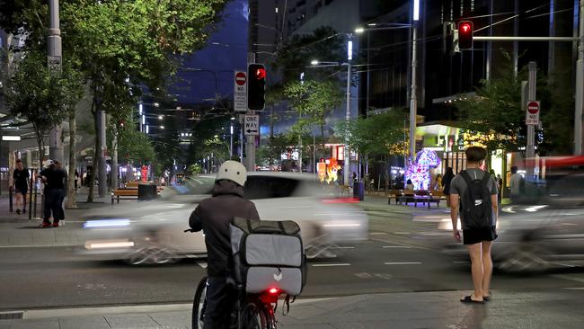 The man fell on Bathurst St in Sydney’s CBD. George St, looking south from Bathurst St, is pictured. Picture: Toby Zerna