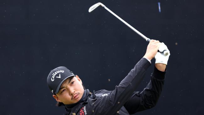 HOYLAKE, ENGLAND – JULY 21: Min Woo Lee of Australia tees off on the 3rd hole on Day Two of The 151st Open at Royal Liverpool Golf Club on July 21, 2023 in Hoylake, England. (Photo by Warren Little/Getty Images)