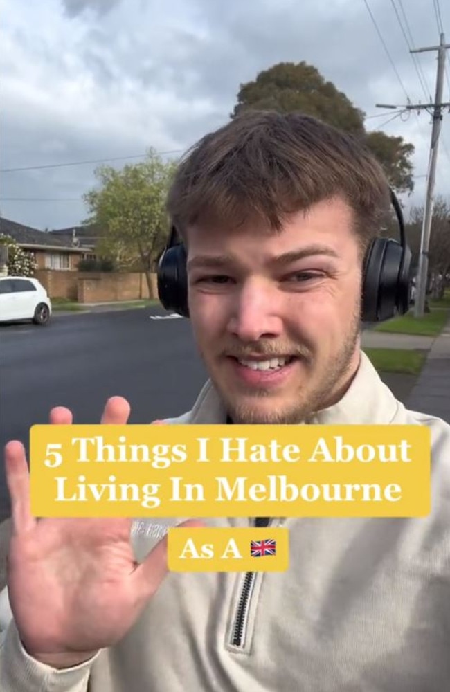 British expat Ralph Smith, from London, has been living in Melbourne for three months and while he loves the city, there’s a few things that infuriate him about it. Picture: TikTok/ralph__travels