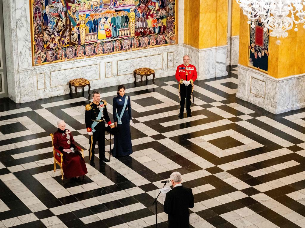 Queen Margrethe II, Crown Prince Frederik and Crown Princess Mary greet the diplomatic corps during a New Year reception at Christiansborg Palace in Copenhagen on January 3, 2024. Picture: Ida Marie Odgaard / Ritzau Scanpix / AFP