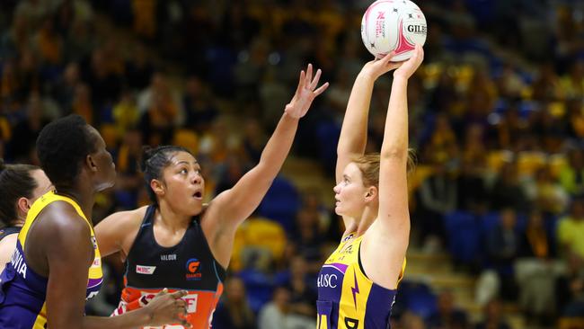 Kristiana Manu’a (left) was sent off twice against the Lightning for rough play. Picture: Chris Hyde/Getty Images