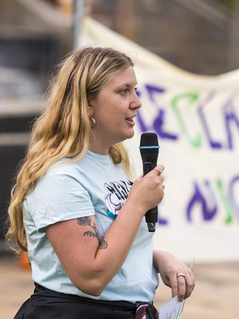 Guest speaker Rebecca before the Reclaim the Night march in Toowoomba CBD hosted by DVAC, Friday, October 29, 2021. Picture: Kevin Farmer