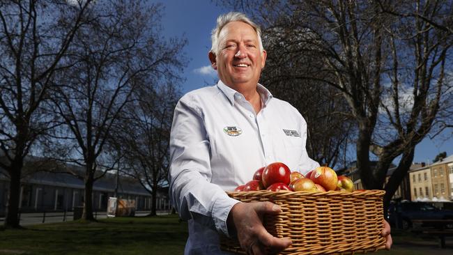 Apple grower Andrew Scott of Scott Brothers with his Tiger Fuji apples that are grown in the Huon Valley. Picture: Nikki Davis-Jones