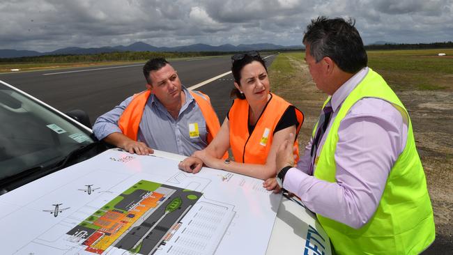 Tourism chief Craig Turner, left, Annastacia Palaszczuk and Whitsundays Mayor Andrew Willcox in Proserpine.