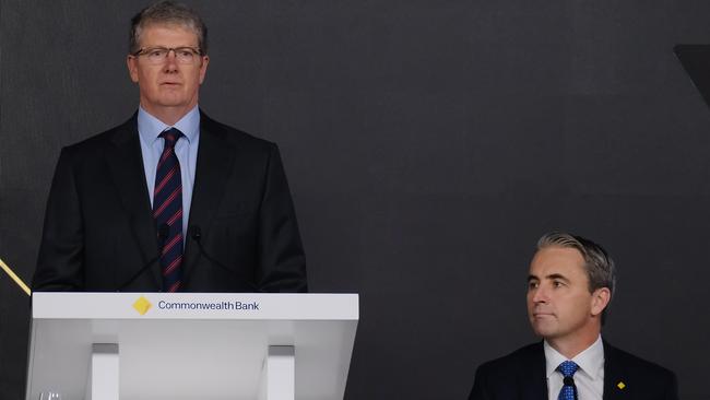 CBA chief executive Matt Comyn, right, and chairman Paul O'Malley at last year’s AGM at the MCG. Picture: Luis Ascui/NCA NewsWire