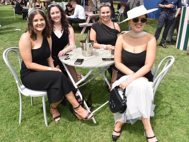 Guests in striking racewear at Penfolds Derby Day at the Flemington Racecourse on Saturday, November 02, 2024: