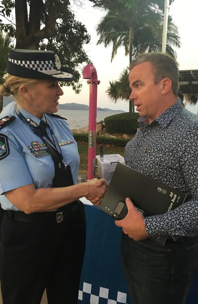 Queensland Police Service Commissioner Katarina Carroll meets with Steven Isles in Townsville in September, 2019. Picture: Supplied