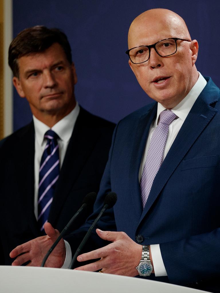 Federal Opposition leader Peter Dutton with Angus Taylor and Sussan Ley on Wednesday. Picture: NewsWire/Nikki Short