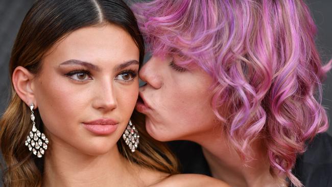 Kid Laroi with girlfriend Katarina Deme at the Grammys this week. Picture: AFP.